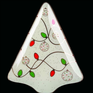 Lenox Christmas Plate Candy Dish Trinket Tree Shape Lights Porcelain Off White S